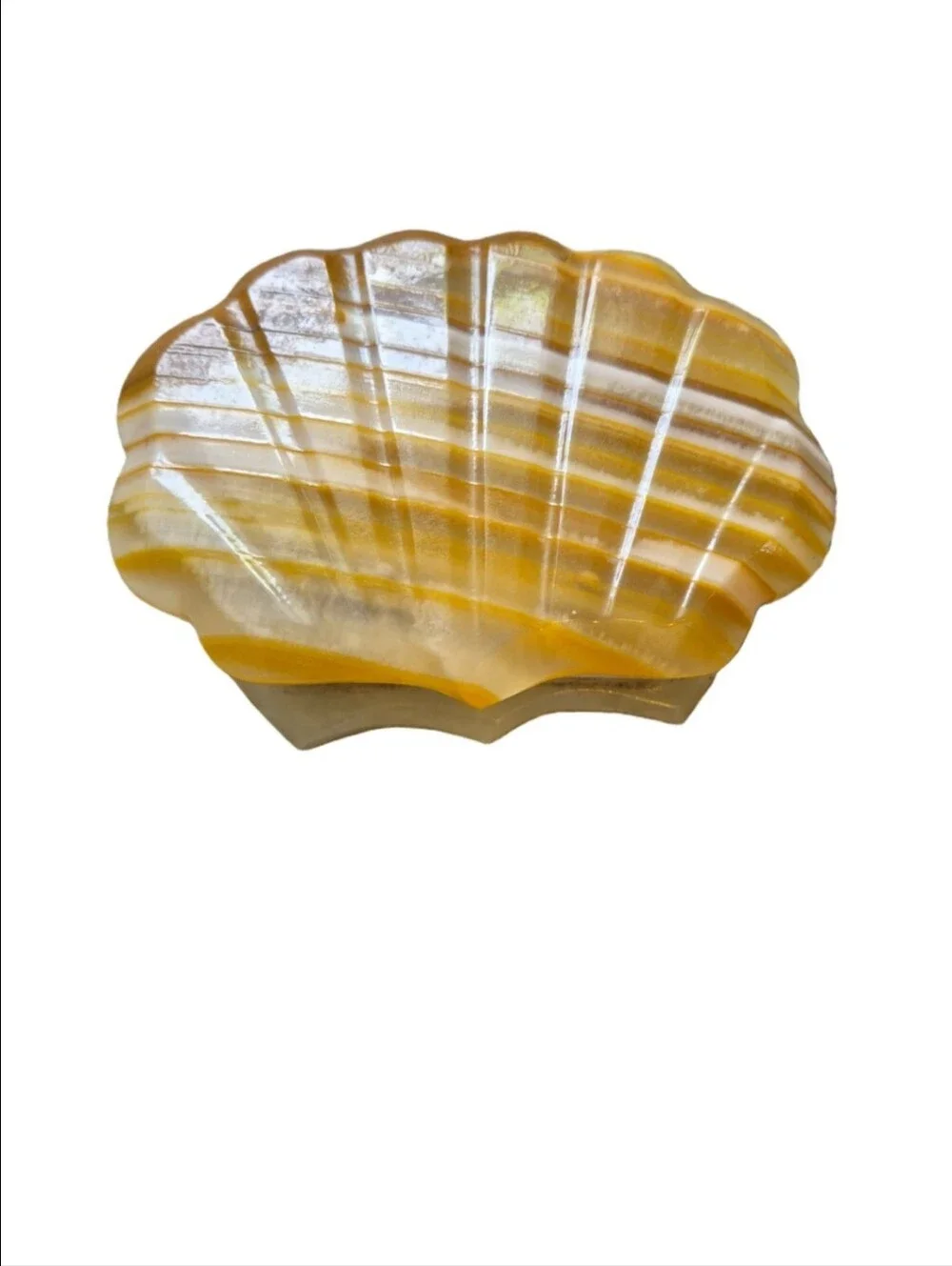 Vintage Onynx Marble,Clam Shell-Top Trinket Box in Cream and Honey Yellow